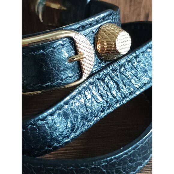 Balenciaga Arena Black Leather Gold Tone Hardware Wrap Bracelet - Picture 3 of 8